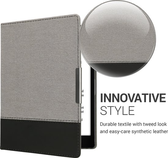 kwmobile hoes geschikt voor Kobo Aura ONE - Canvas beschermhoes in donkergrijs / zwart - Voor e-reader van Merkloos — afbeelding 2