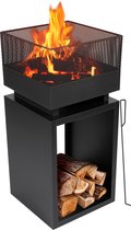 Bol.com BBQ Collection Vuurkorf met Vonkenscherm - Tuinhaard 39 x 39 x 85 cm - Buitenhaard met Pook en Brandhout Opslag - Houtka... aanbieding
