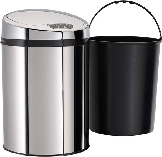Echtwerk Afvalemmer, vuilnisemmer met sensor, touchless afvalemmer, elektrische vuilnisbak, infrarood bewegingssensor, behuizing van roestvrij staal, inhoud 42 liter, INOX wit