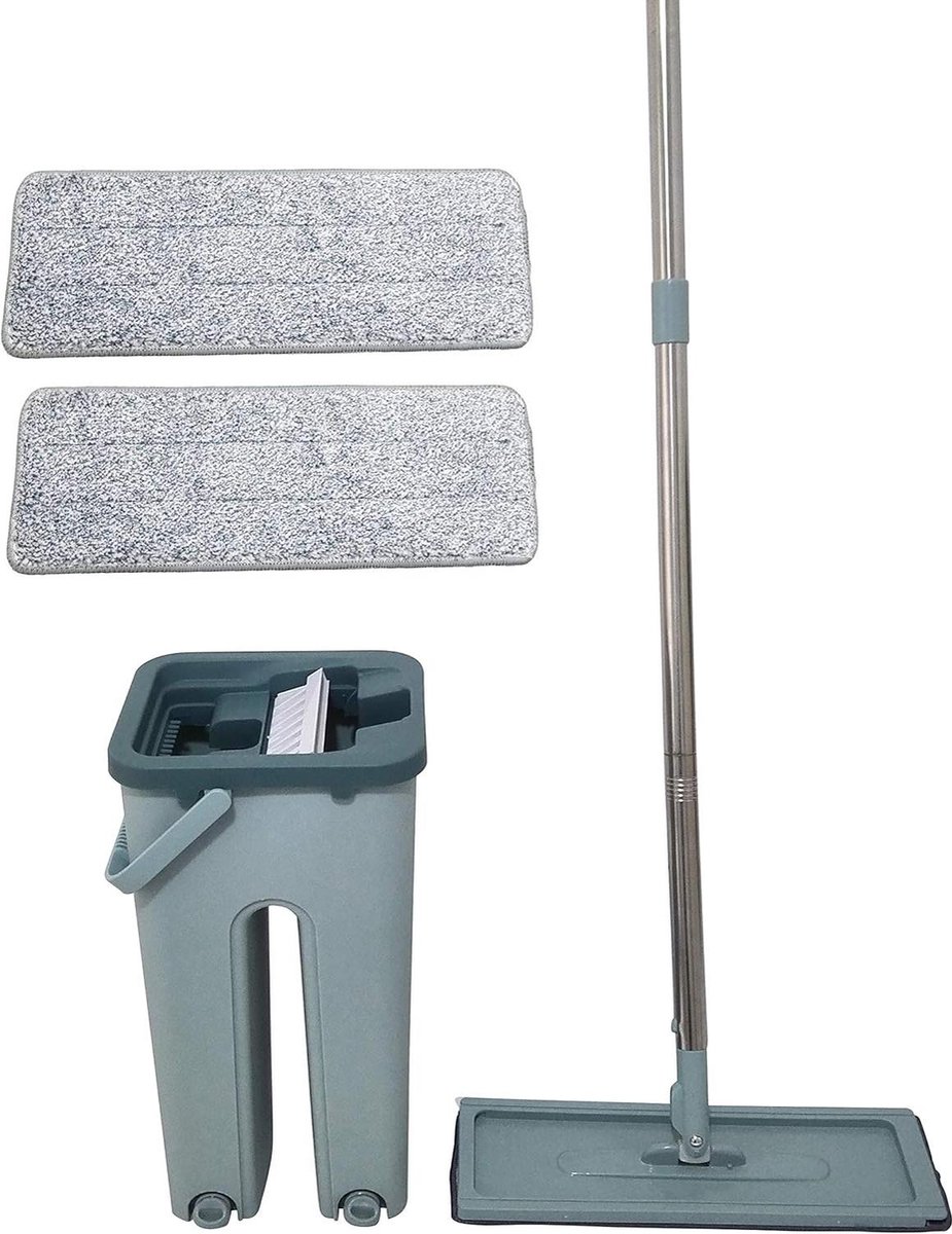 Easy Flat Mop Zelfreinigende Emmer Twee Vakken Draaibare Kop en 2 Microvezeldoeken