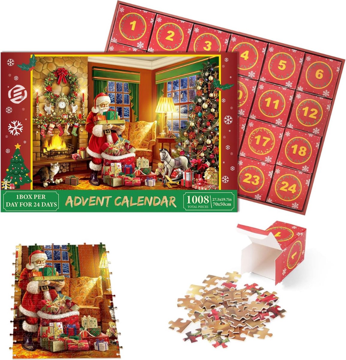 Equivera Adventskalender - Adventskalender 2024 - 24 Dagen Aftelkalender - Kerst Adventskalender - Kerstcadeau - Sinterklaascadeau - voor Kinderen en Volwassenen - 24 Verrassingen