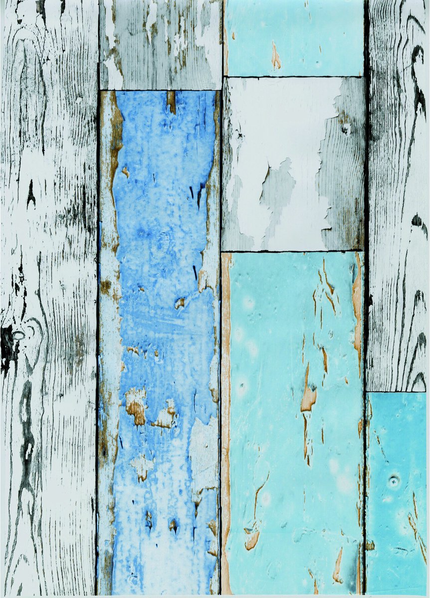Decoratie plakfolie houten planken look - blauw/grijs - 45 cm x 2 meter - zelfklevend - Decoratiefolie - Meubelfolie