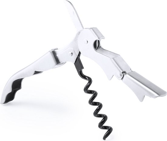 2x tire-bouchons / ouvre-bouteilles en acier inoxydable argenté 3 en 1 - décapsuleur de vin / décapsuleur de bière - accessoires de cuisine - coffret cadeau