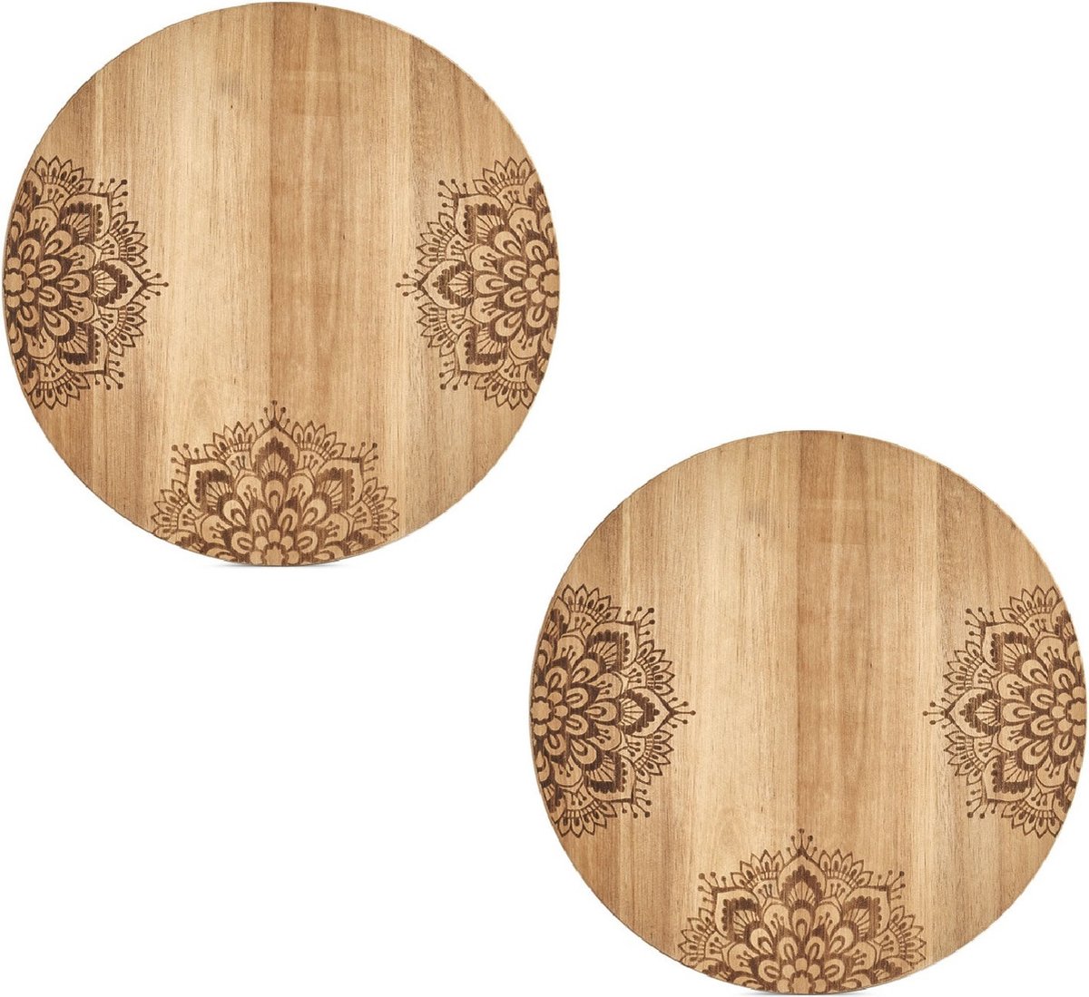 Zeller Snijplank - 2x - mandala print - hout - rond - 27 cm - serveerplank