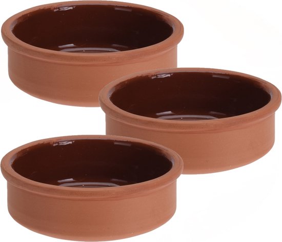 Foto: 3x tapas schaaltjes 500 ml terracotta 12 cm keukenbenodigdheden kookbenodigdheden tafel dekken tapasschaaltjes tapas snacks hapjes bereiden en serveren