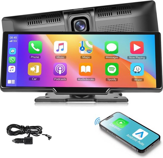 Apple Carplay Scherm - 10 Inch - Ingebouwde Dashcam - Android Auto - Inclusief Achteruitrijcamera