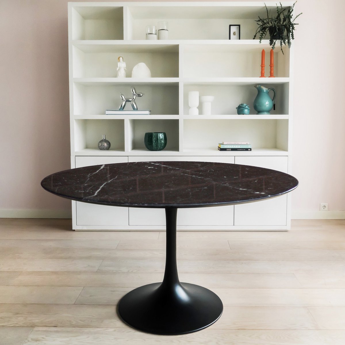 Flute Eettafel Zwart Marmer Rond