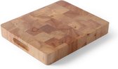 HENDI Dikke snijplank met handgrepen – 265x325x45 mm – rubberhout – schaakpatroon