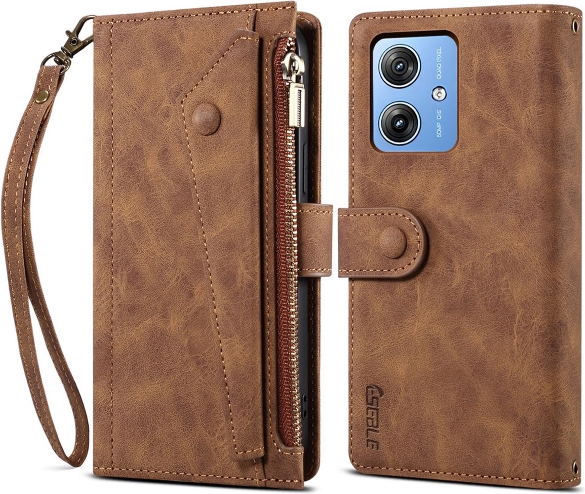 Coverup Hoesje - Geschikt voor Motorola Moto G55 Hoesje - Coverup Book Case met Portemonnee - Bruin