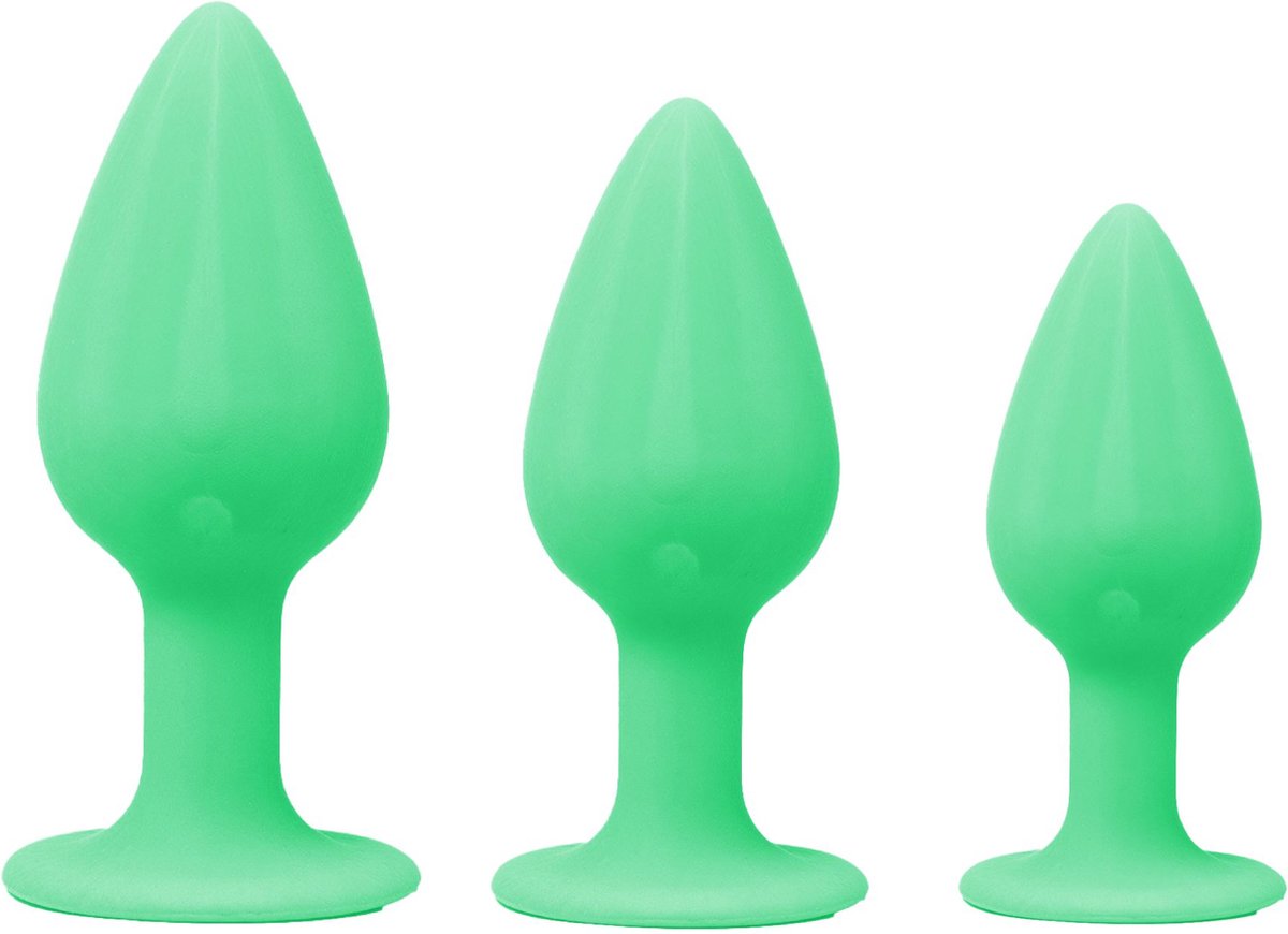Goedkoopste Cupitoys® Siliconen buttplug set - Medium - Groen - Glow in the dark - Sex toys voor vrouwen - Sex toys voor mannen - Buttplugs