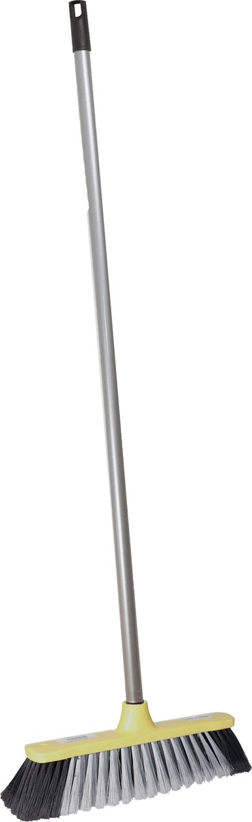 Goedkoopste Brumag zachte bezem voor binnen - bezemkop geel - breedte 35 cm - steel 130 cm - voor alle vloeren - zachte haren - kunststof