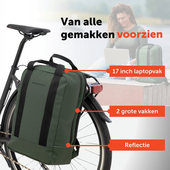 New Looxs Odense Nevada Backpack - Fietsrugzak - Rugzak met Laptop Compartiment - Fietstas van Waterafstotend Polyester - 17 inch laptopvak – Groen