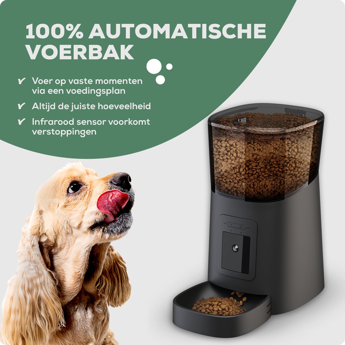 Afbeelding 3 van Automatische Voerbak Kat en Hond - met Camera - Inhoud 6 Liter - Voerbak Kat met Smartphone besturing - Voerautomaat - Zwart - Proun