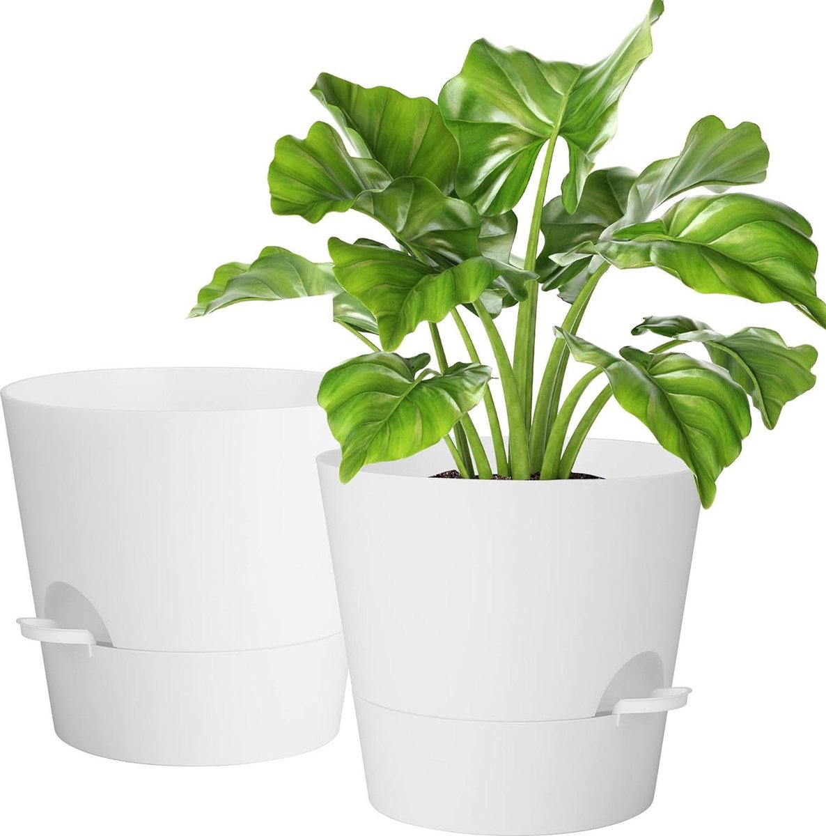 Bloempot set van 2 254 cm kunststof bloempot modern met irrigatiesysteem voor binnen en balkon tuin planten vetplanten cactus wit