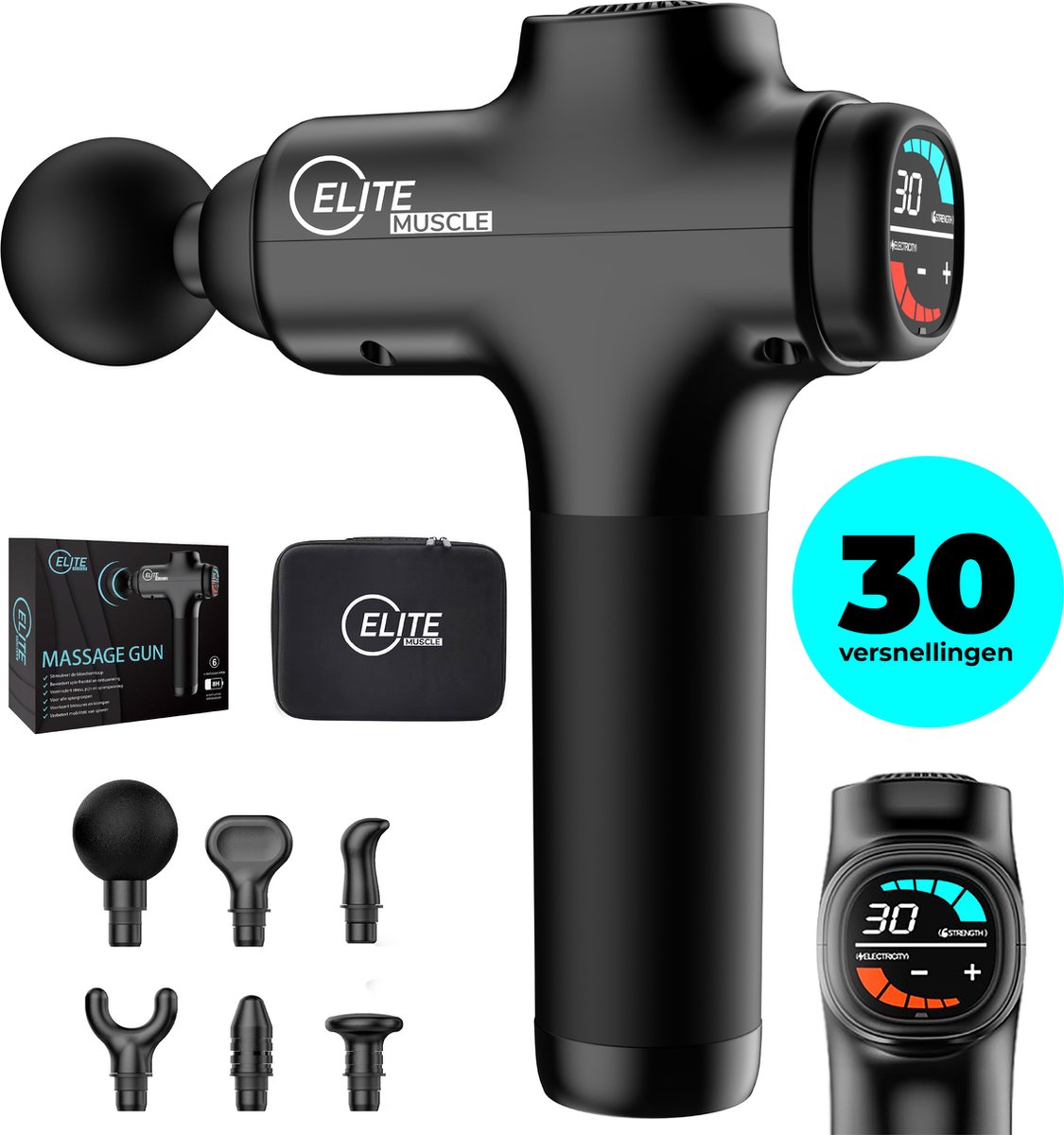 Elite Muscle Professionele Massage Gun - Massage Pistool Inclusief Koffer en 6 opzetstukken - Sterk Massage Apparaat voor Sport & Ontspanning
