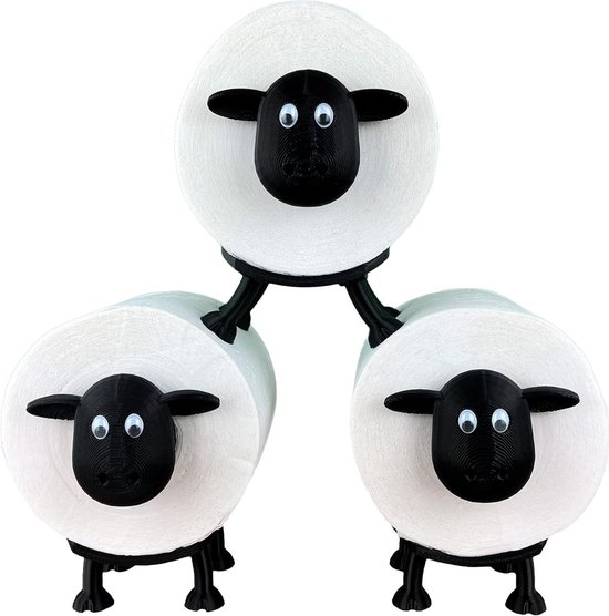 Toiletpapierhouder schaap, schaap, toiletpapierhouder, grappige vrijstaande badkamerset, 3D-print in de vorm van een zwarte, perfect als toiletpapierdecoratie (2 stuks