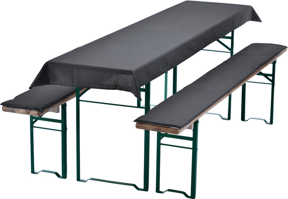 Bierbankkussens Set 240x90 cm Antraciet - 1x Tafellaken voor 220x70 cm tafels & 2x Gevoerde kussens voor 220x25 cm banken