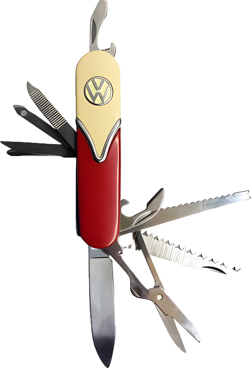 Zakmes Volkswagen – Rood & Creme - Retro stijl – 10 tools – RVS