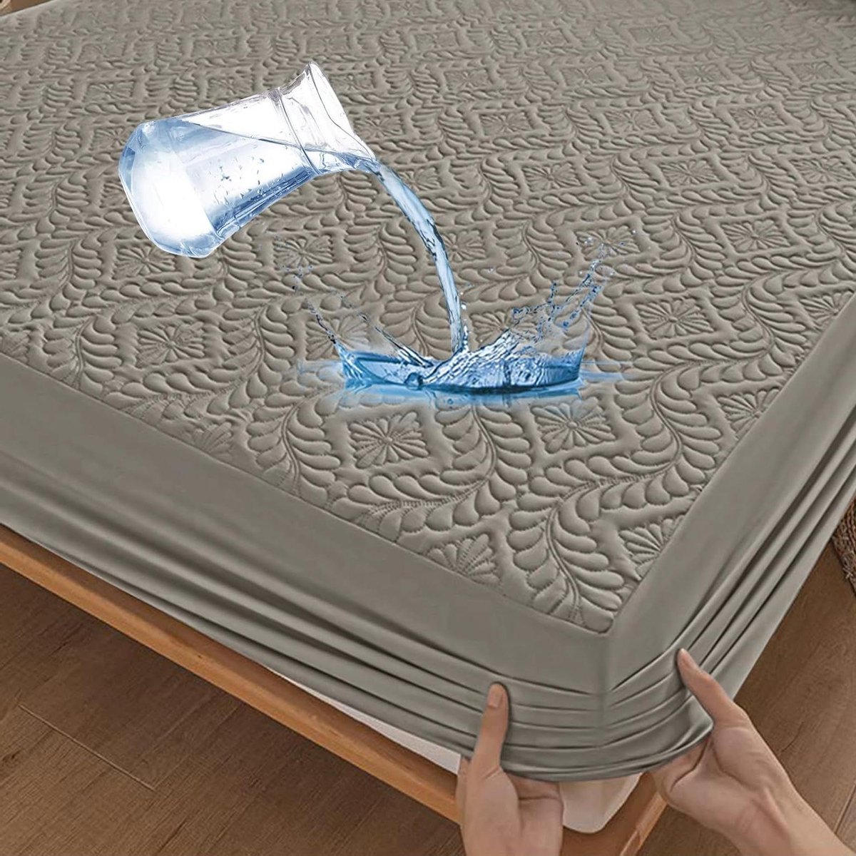 Waterdichte matrasbeschermer 140 x 200 cm - Luxe hoeslaken 3D-motief - Ademend en waterdicht - Matrasbescherming - Hoeslakens grijs matrasbeschermer 140x200