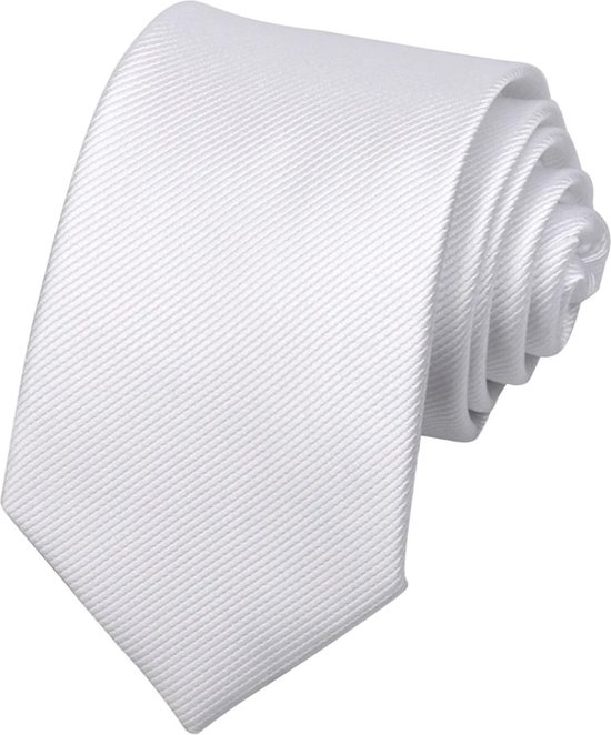 Foto: Fako fashion brede stropdas gestreept ribstructuur 100 zijde effen 8cm 145cm wit