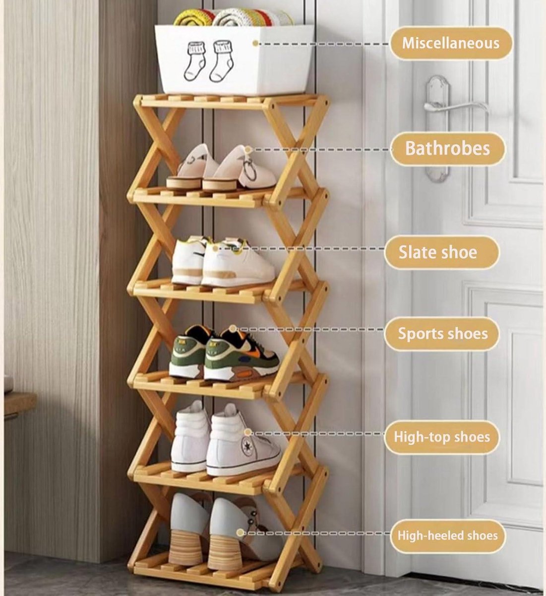 Haloppe Verticaal schoenenrek met 5/7/8 niveaus, smalle houten schoenenorganizer, ruimtebesparend, vrijstaand opbergrek, pothouder voor woonkamer, badkamer, geen behoefte Haloppe Verticaal schoenenrek met 5/7/8 niveaus, smalle houten schoenenorganizer, ruimtebesparend, vrijstaand opbergrek, pothouder voor woonkamer, badkamer, geen behoefte