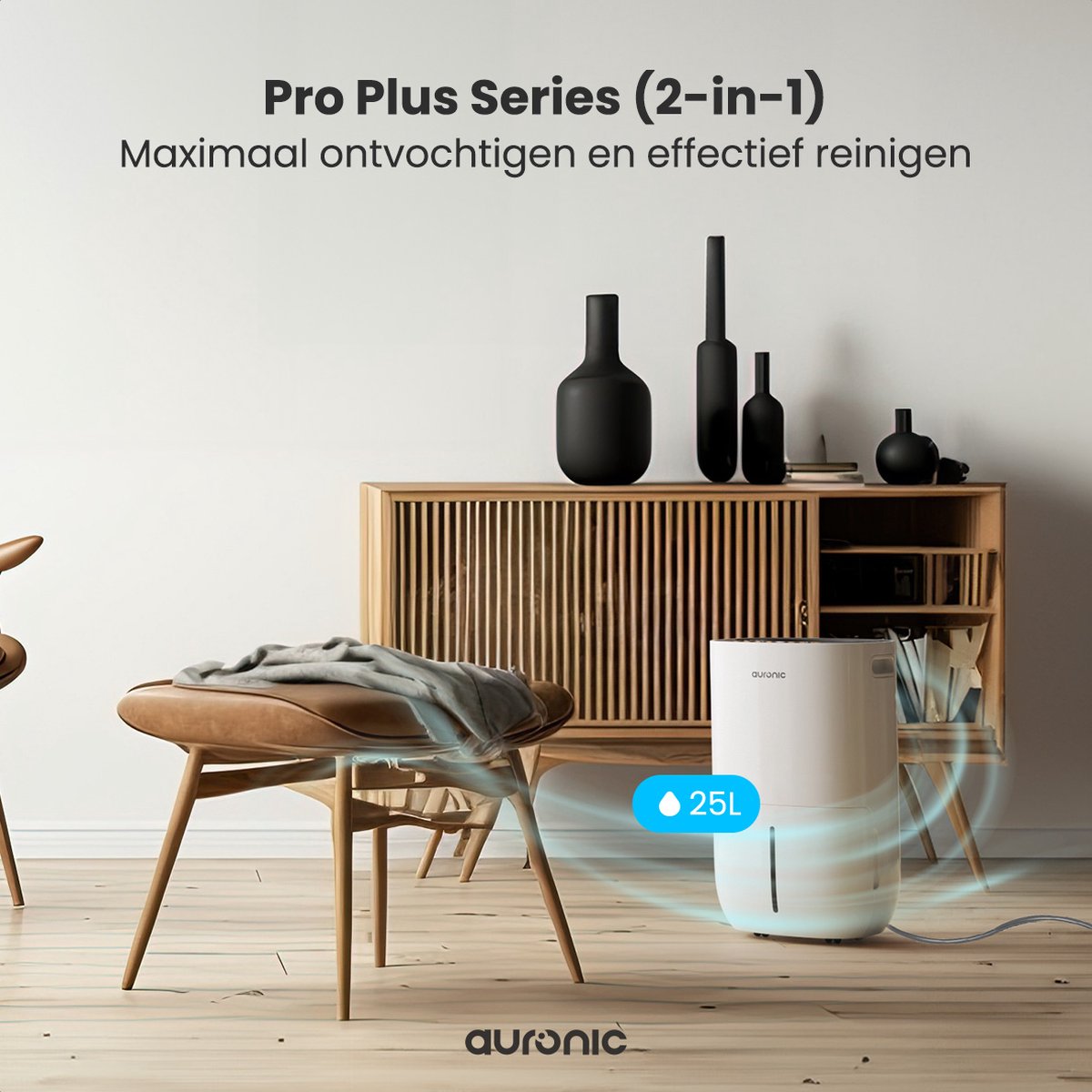 Auronic Luchtontvochtiger en Luchtreiniger - Pro Plus Series - Ontvochtigt 25L per dag in Huis - 5L Waterreservoir - Slaapkamer en Woonkamer - Was-droog functie - Vochtopnemer voor in Huis - Dehumidifier - Wit thumbnail 2