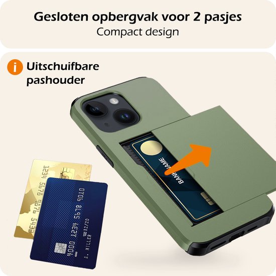 Coque adaptée pour iPhone 14 avec porte-cartes, coque rigide résistante aux chocs avec protecteur d'écran – Coque adaptée pour iPhone 14 avec porte-cartes – Vert foncé