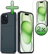 Coque rigide antichoc Plus iPhone 15 Plus avec porte-cartes et 2 iPhone de protection d'écran - Bleu foncé