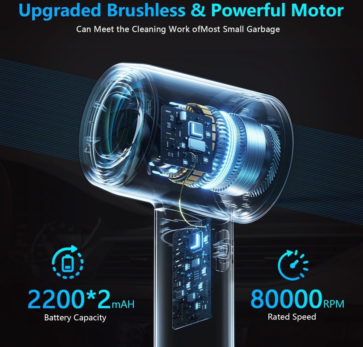 Krachtige Draadloze Autostofzuiger met 2 Snelheden - Zwart - afbeelding 2