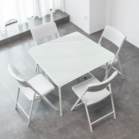 Stalwart Klaptafel 86 x 86 cm, lichte, gevoerde eettafel met kunstlederen tafelblad, klaptafel voor camping, tuin, BBQ, evenementen en kantoor, metalen frame, zwart