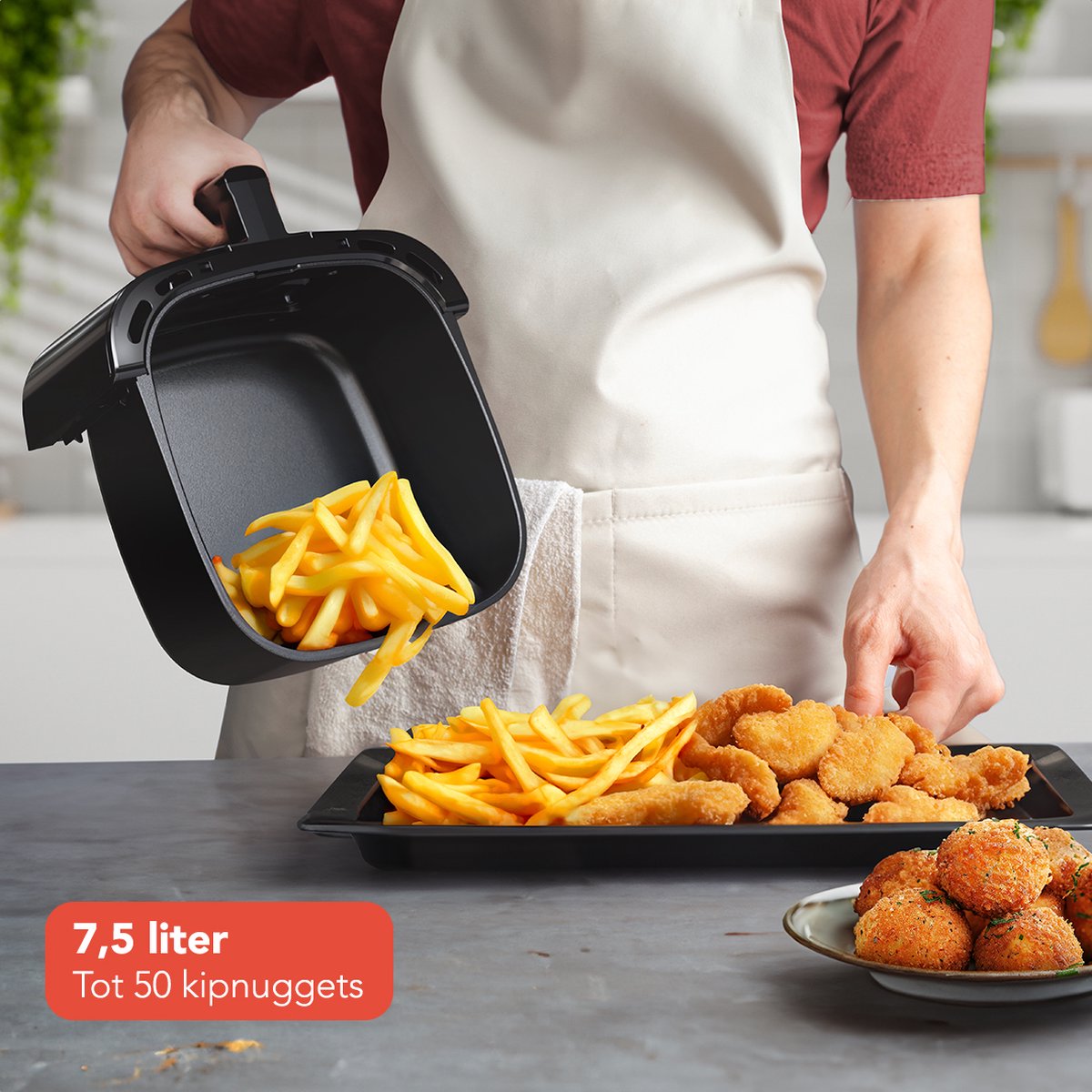 KitchenBrothers Airfryer XXL - PFAS-Vrij - 1800W - 7.5L - Heteluchtfriteuse - Dual Heating - 50ºC tot 200ºC - 10 Kookprogramma's - Zwart — afbeelding 5