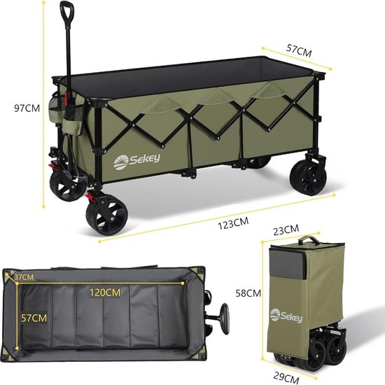 Opvouwbare Bolderwagen 300L 150KG Draagvermogen - 17x10 cm - Extra Brede Banden - Alle Terreinen - Gepatenteerd Uit VIER Richtingen - XXXL-Super 4013 Zwart Bolderkar — afbeelding 4
