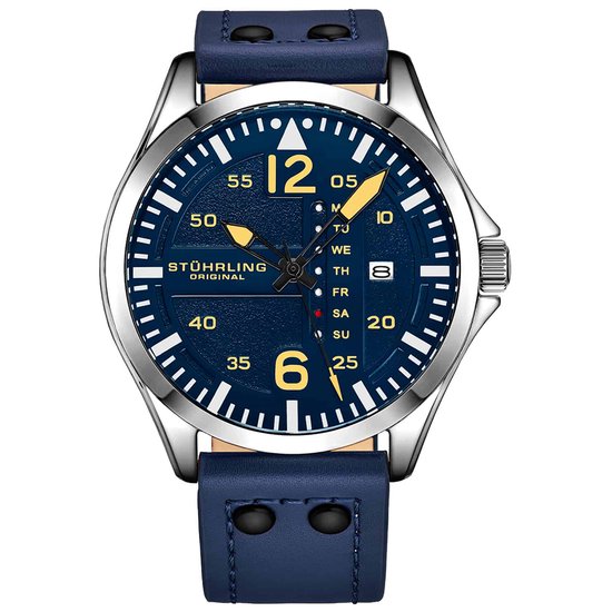 Foto: St hrling aeronaut 3916 quartz 43mm aviator horloge horloge heren horloges voor mannen waterdicht 10 atm alligator gestempelde leren band