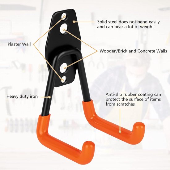 SunVFaFa 8 stuks zware garage wandhaken, robuuste J-haken van staal, ophanghaken wandbeugels voor ladders, gereedschap en tuingereedschap werkplaats opslag (10cm, 40kg SunVFaFa 8 stuks zware garage wandhaken, robuuste J-haken van staal, ophanghaken wandbeugels voor ladders, gereedschap en tuingereedschap werkplaats opslag (10cm, 40kg
