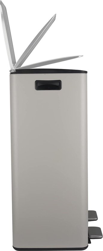 Spirella - Afvalscheidingsprullenbak Voor De Keuken Met Pedaal 60L (2X30L) - Model Aliya - Geborsteld Roestvrij Staal - Soft-Close Deksel - Mat Grijs