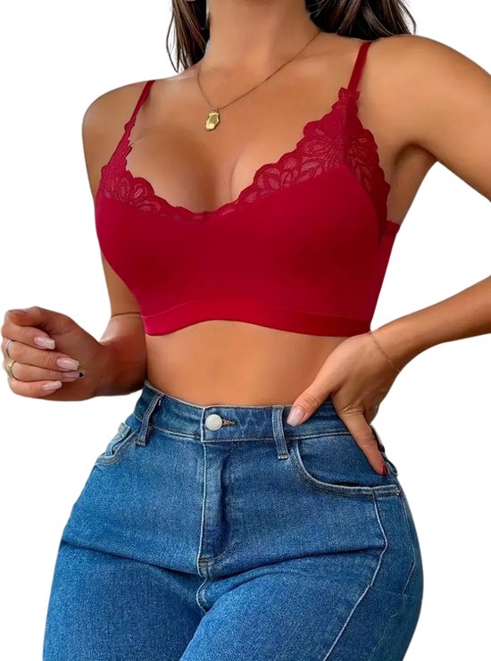 BH Nivard sans armatures - Sans Bracelets - Soutiens-gorge -gorge Push -up - Soutien-gorge Comfort - Mixte - Rouge - Taille L