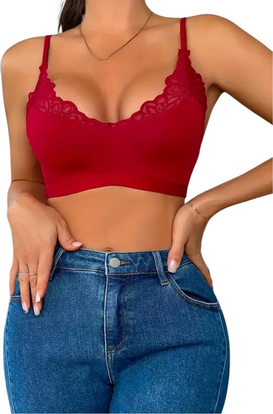 BH Nivard sans armatures - Sans Bracelets - Soutiens-gorge -gorge Push -up - Soutien-gorge Comfort - Mixte - Rouge - Taille L