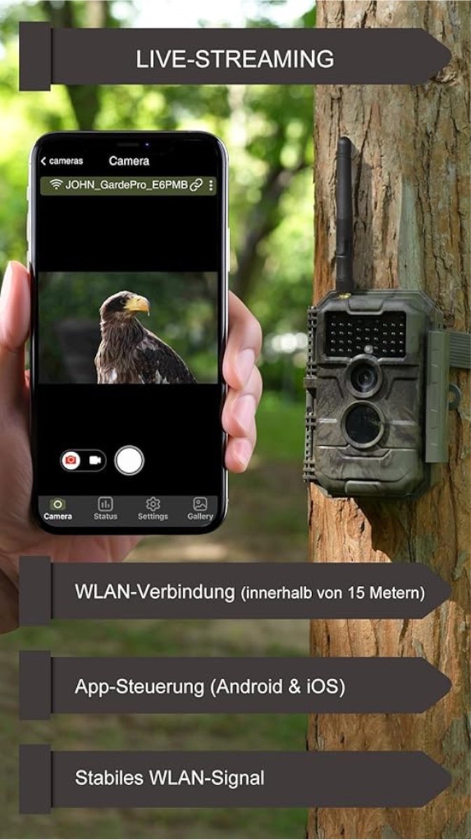 Equivera Wildcamera voor Buiten - Wildcamera met Nachtzicht - WiFi - Hoge Resolutie - Waterdicht - Wild Camera - Premium