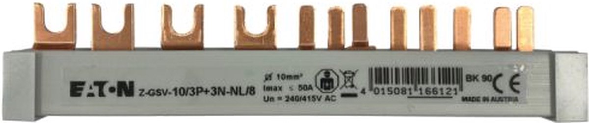 Eaton Kamrail Z-GSV, Vork+Pen, 10mm2, 63A, montage onder, RCCB4p+4xPLN
