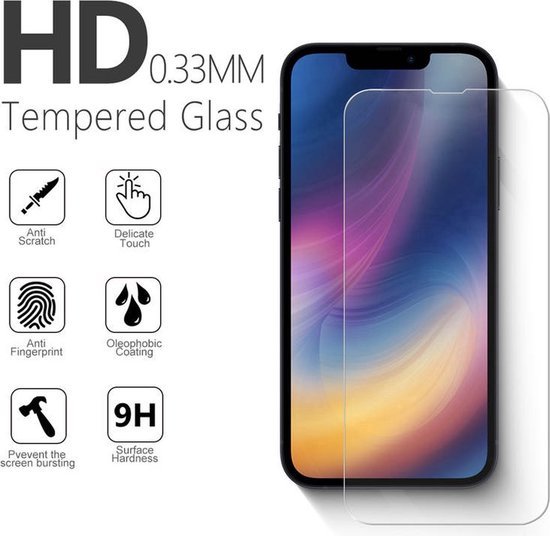 HD 0.33MM gehard glazen screenprotector voor een telefoon. Anti-kras, anti-vingerafdruk, oleofobe coating, 9H hardheid.