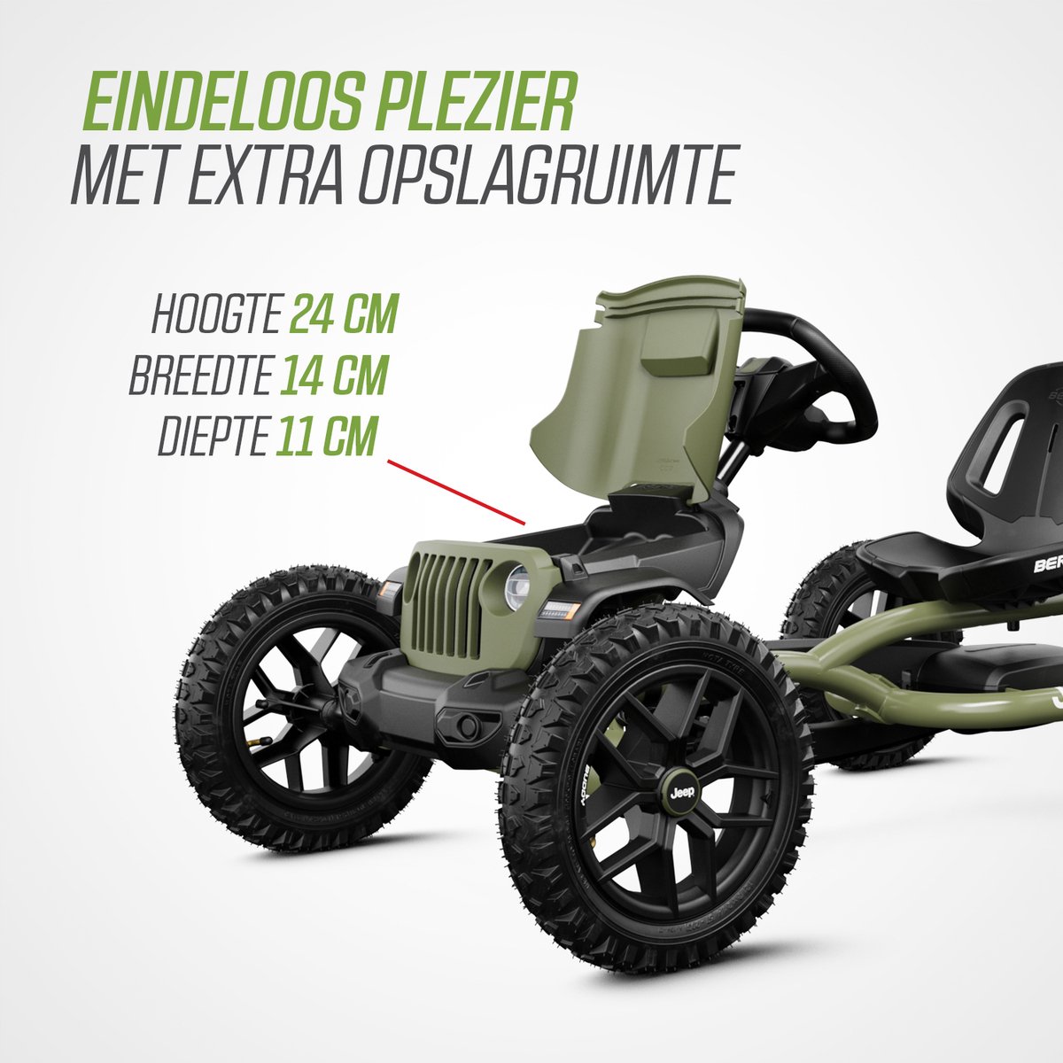 BERG Buddy Jeep® Wrangler Skelter - 3+ Jaar - Verstelbare Stoel - Vrijloopautomaat - Officieel licentiemodel - Groen — afbeelding 5