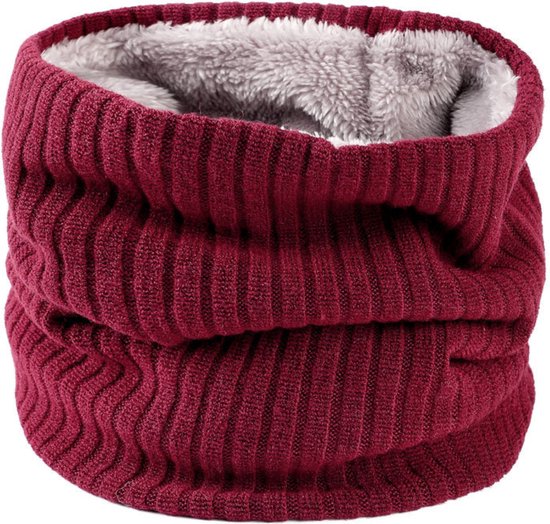 Xinqiao Winter Infinity Sjaal Gebreid - Dik Fleece Gevoerd, Rood, One Size