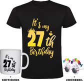 27 jaar Heren T-shirt + Koffiemok + Happy birthday bril - verjaardag - cadeau - feest