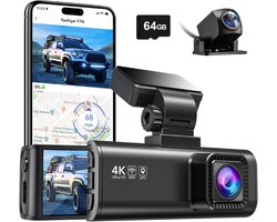 REDTIGER® Dashcam Voor Auto - Dashcam Voor Auto Full HD GPS - Dual Dashcam Voor Auto - Dashcam Auto - Dashcam Voor Auto Voor en Achter - Dashcam Auto Voor en Achter - Dashcam Voor Auto Met Wifi - Dashcam Wifi
