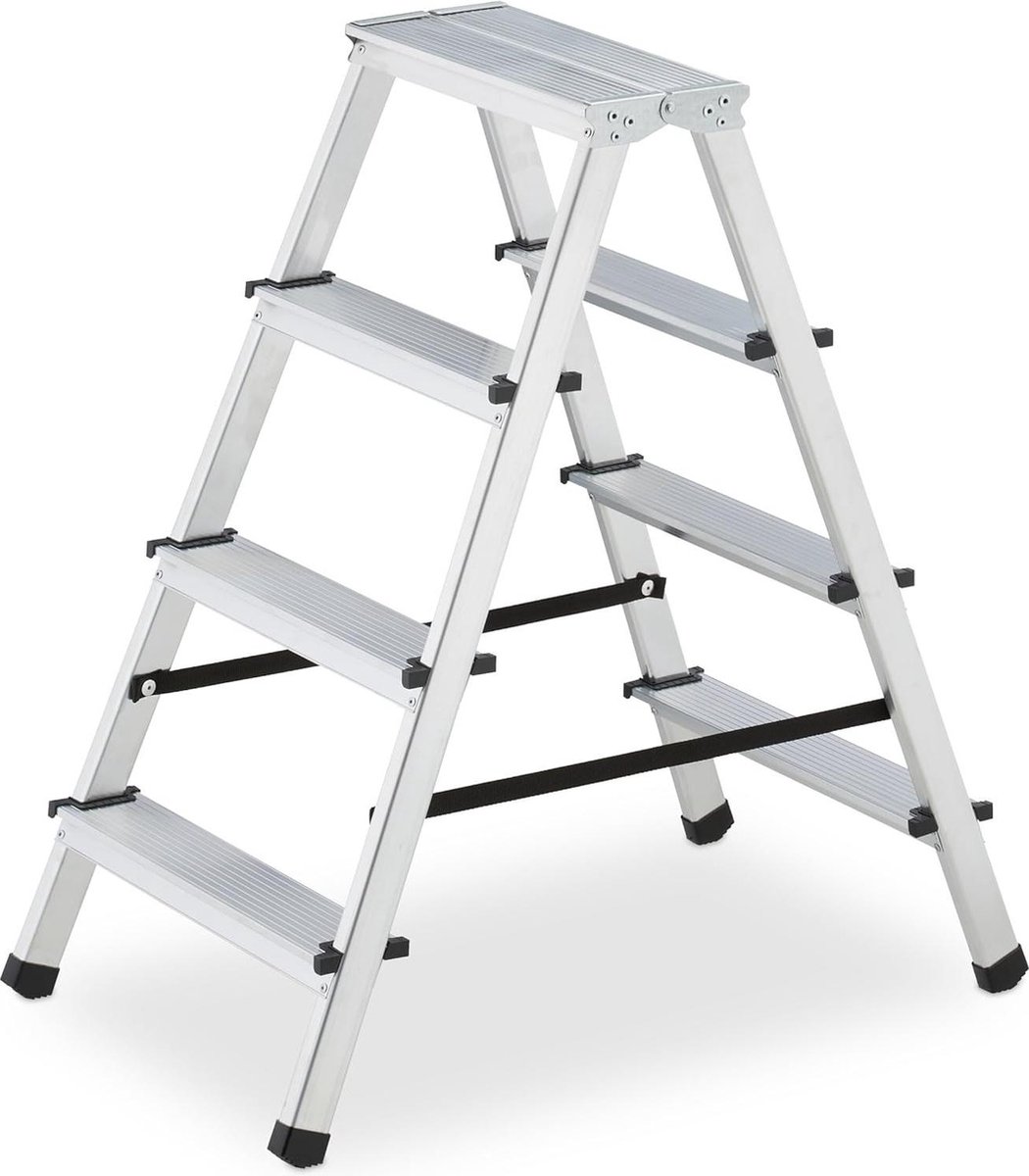 Dubbele trap Aluminium 125 kg 4 treden Huishoudtrap Oploopbaar 805 x 43 x 75 cm Zilver