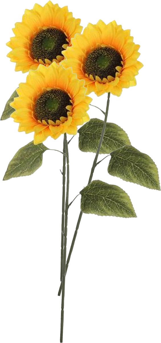 Mica Decorations Mica Kunstbloem Zonnebloem tak - 3x - 72 cm - geel - kunst zijdebloem - decoratie