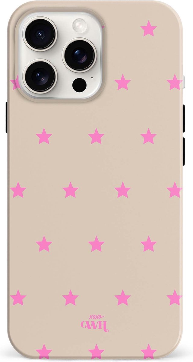 xoxo Wildhearts siliconen hoesje geschikt voor iPhone 16 Pro Max hoesje - Dream Big - Kwalitatieve backcover - TPU materiaal - Hoesje met sterren - Sterretjes - Beige - Roze