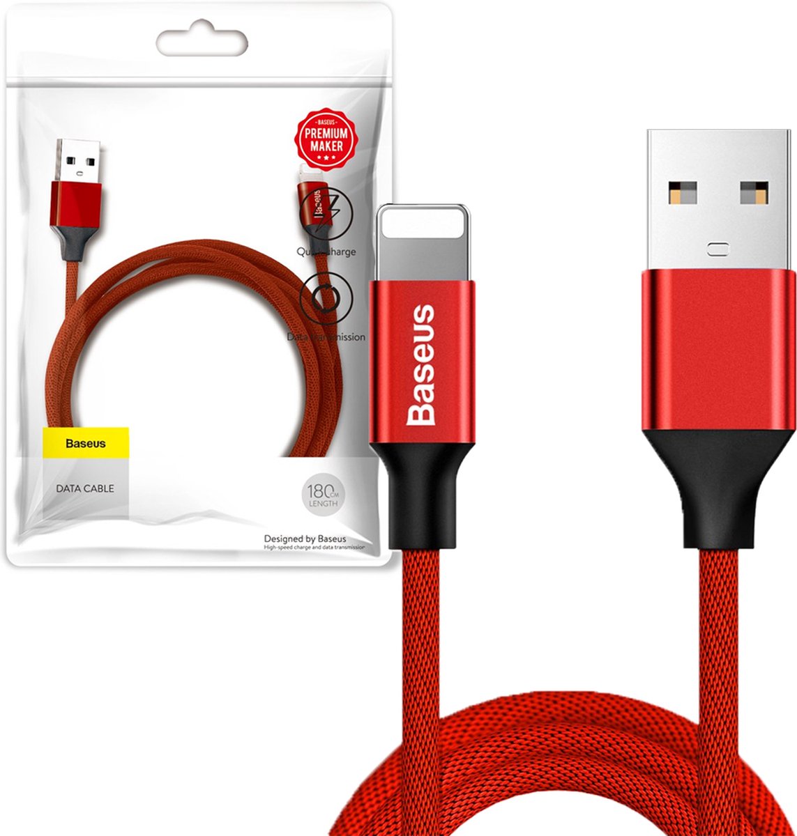 Baseus - Yiven - met stof gevlochten kabel USB / Lightning 1,8M rood - (CALYW-A09)