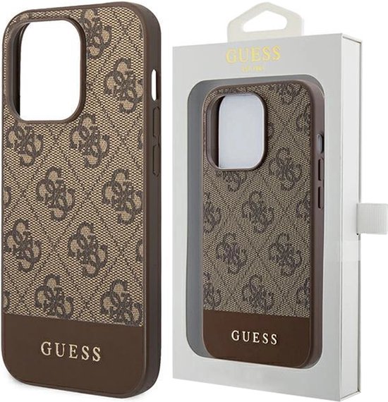 Guess 4G Stripe Back Case geschikt voor Apple iPhone 14 Pro (6.1") - Bruin