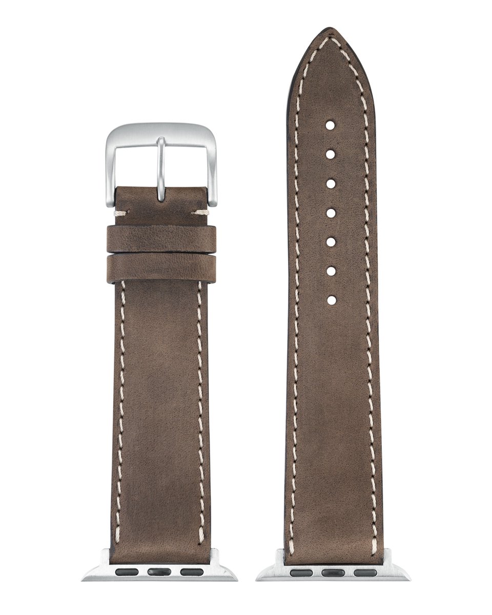 EULIT leer horlogeband geschikt voor Apple Watch 42-44-45-46 maat - Serie 1-2-3-4-5-6-7-8-9-10 + SE - nubuk smart - 22mm - donkerbruin bruin - metalen verguld gesp - incl.adapter